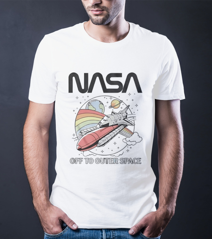 NASA Off To Outer Space Rainbow Planet Shuttle Adventure T-Shirt