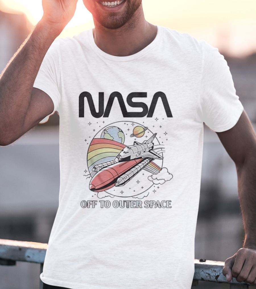 NASA Off To Outer Space Rainbow Planet Shuttle Adventure T-Shirt