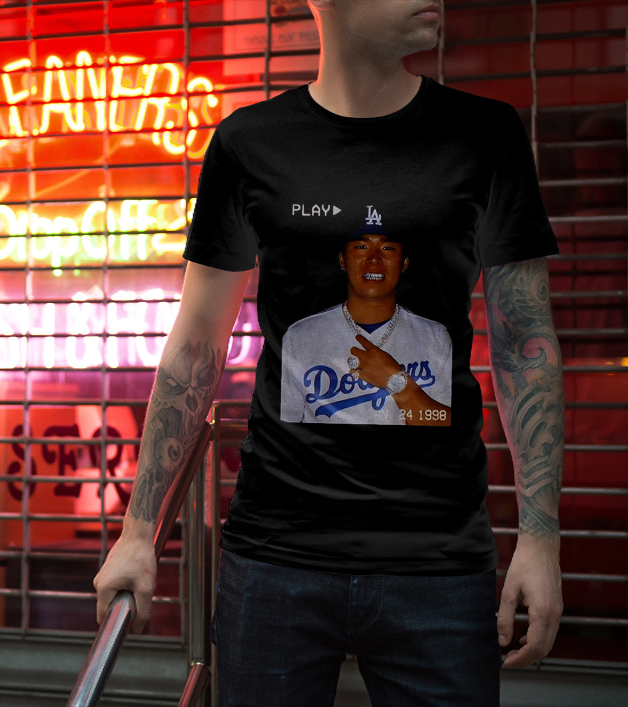 90s Yoshinobu Yamamoto Bootleg Rap Dodgers LA Jan 24 1998 T-Shirt