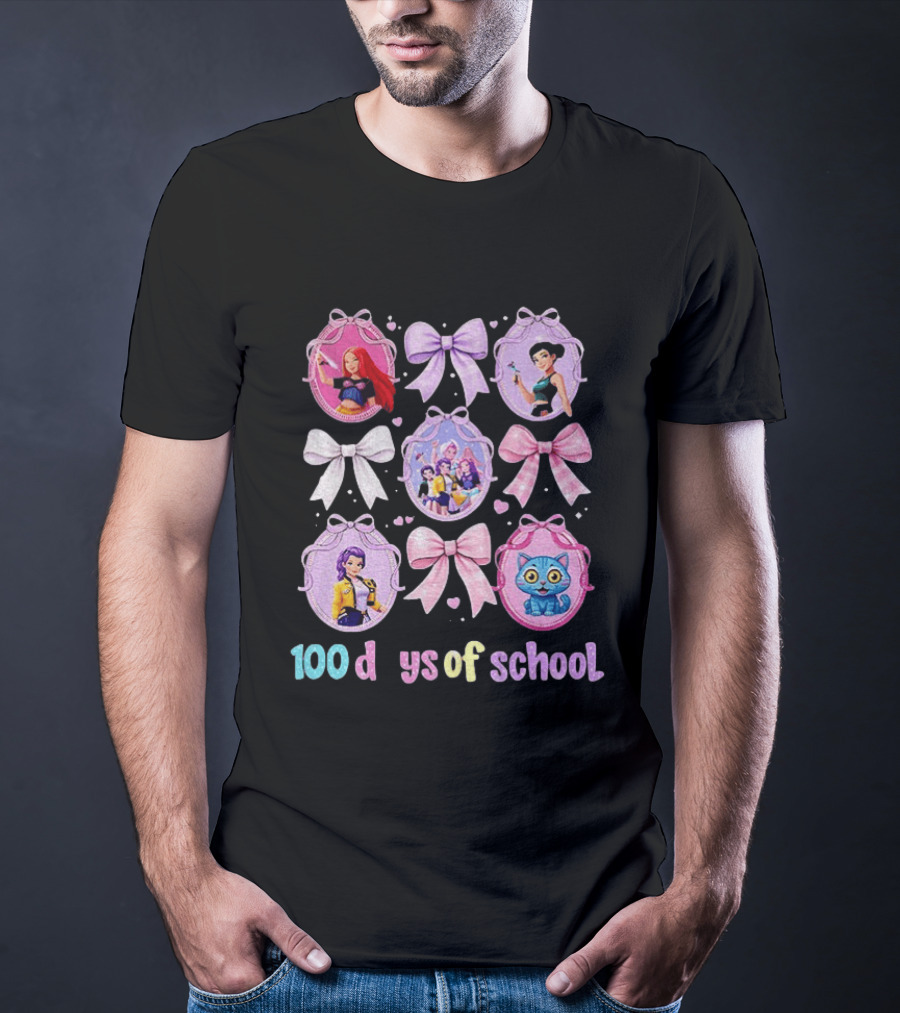 100 Days Of School Girls Bands Hunter Saja Bows And Characters T-Shirt