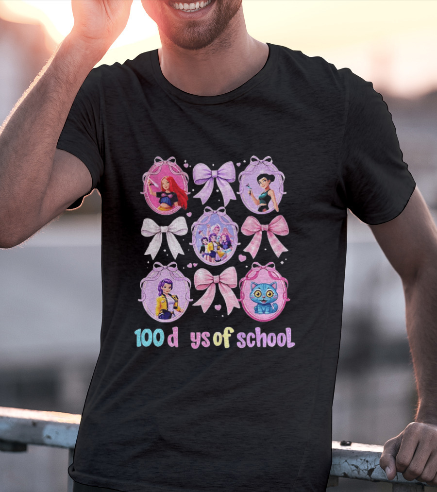 100 Days Of School Girls Bands Hunter Saja Bows And Characters T-Shirt