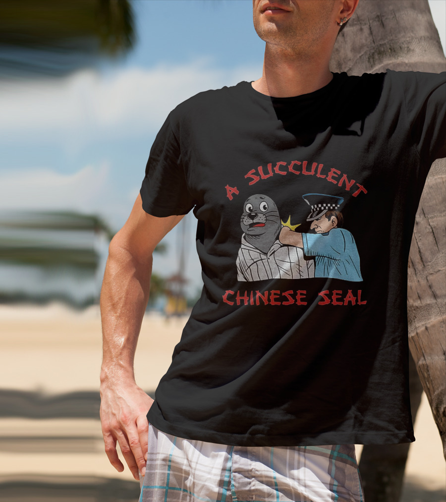 A Succulent Chinese Seal Cartoon Police Officer Humor T-Shirt