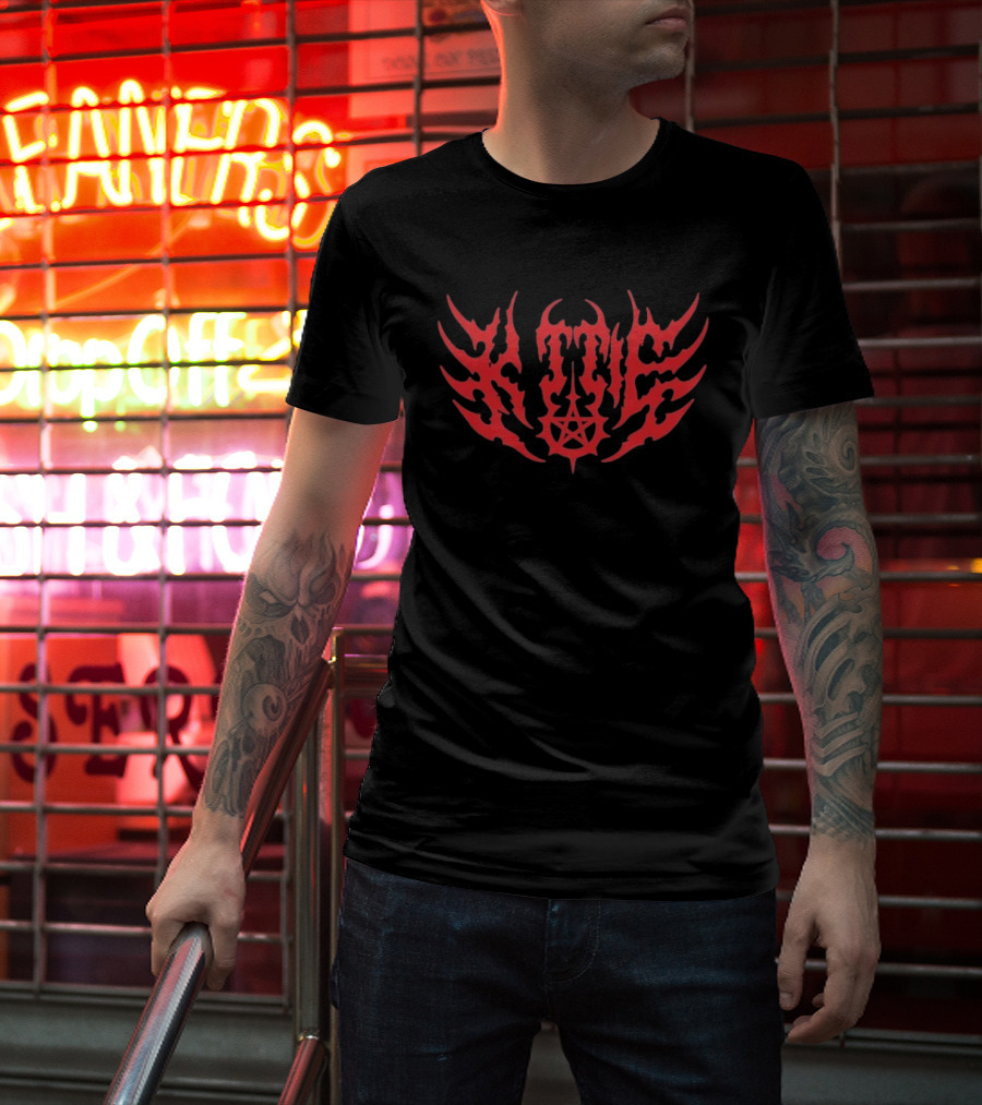 Kittie Red Flame Death Metal Pentagram T-Shirt