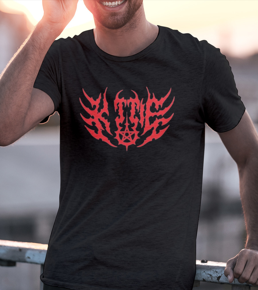 Kittie Red Flame Death Metal Pentagram T-Shirt
