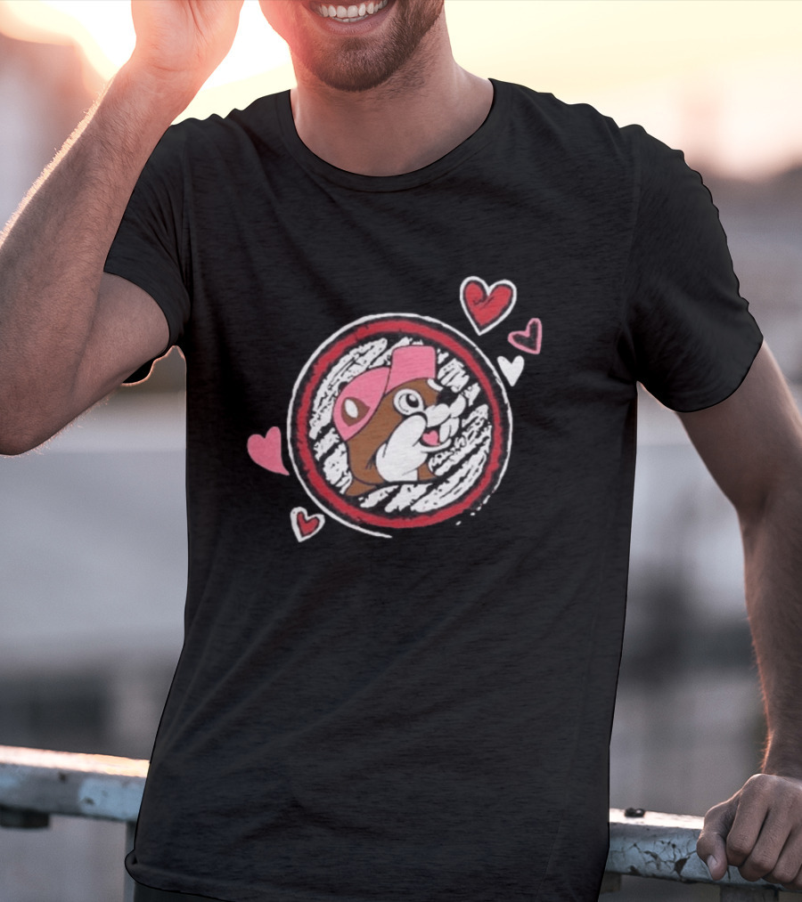 Buc Ee's Valentine's Beaver With Hearts And Cap T-Shirt