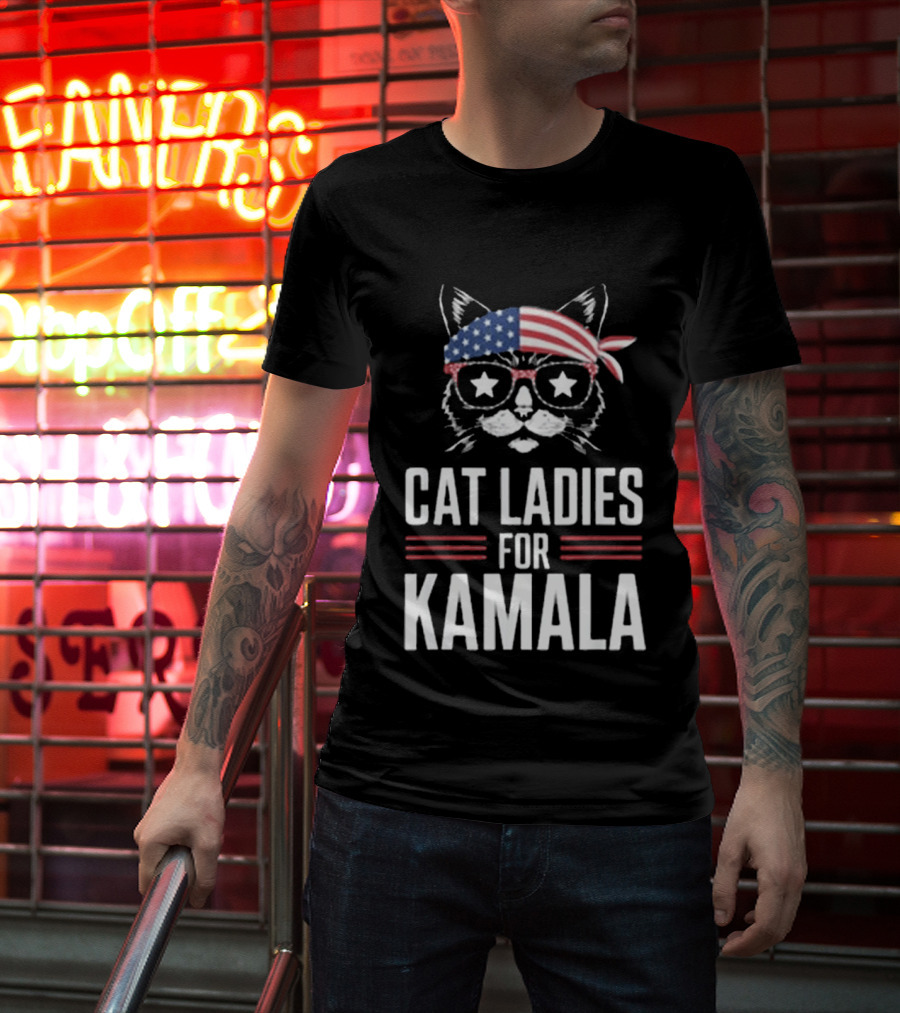 Cat Ladies For Kamala American Flag Cat 2024 President T-Shirt