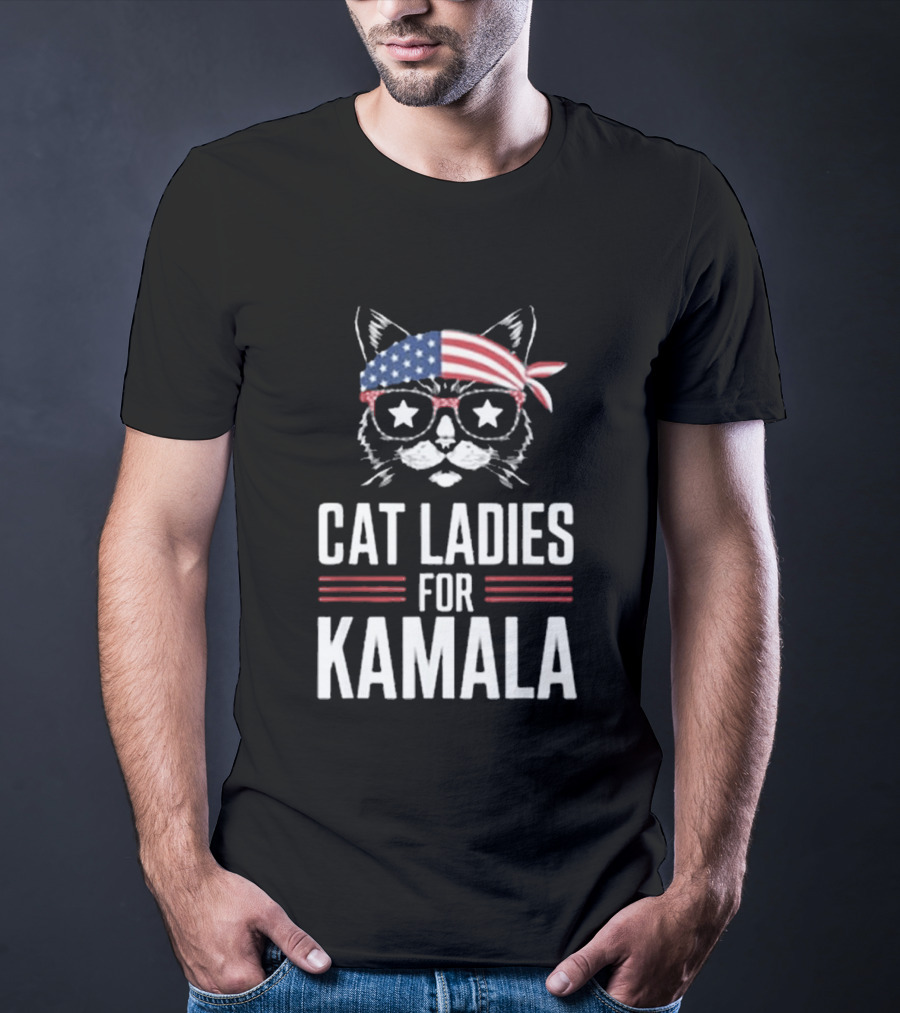 Cat Ladies For Kamala American Flag Cat 2024 President T-Shirt