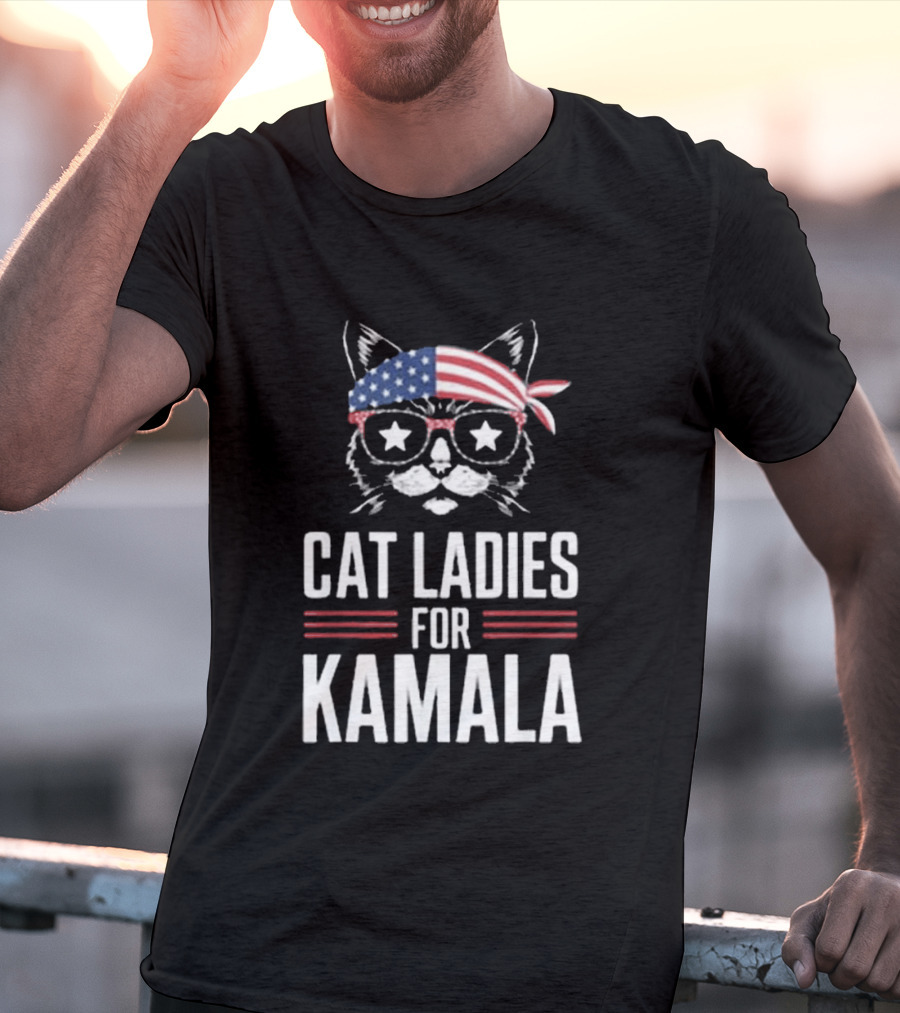 Cat Ladies For Kamala American Flag Cat 2024 President T-Shirt