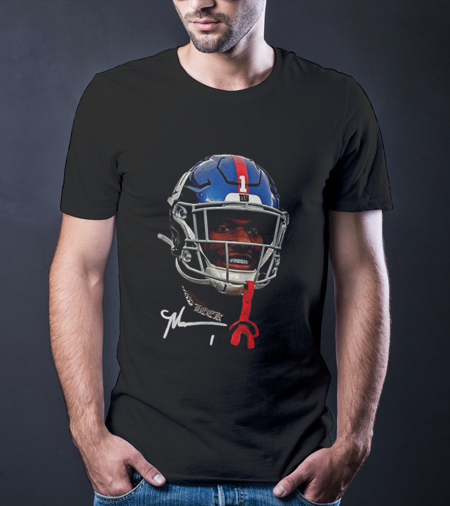 New York Giants Malik Nabers Helmet Big Head Signature T-Shirt