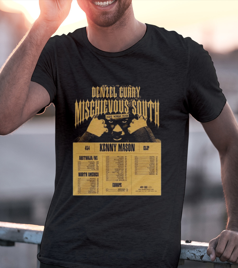 Denzel Curry Mischievous South 2025 World Tour Kenny Mason Clip 454 Australia North America Europe Dates T-Shirt