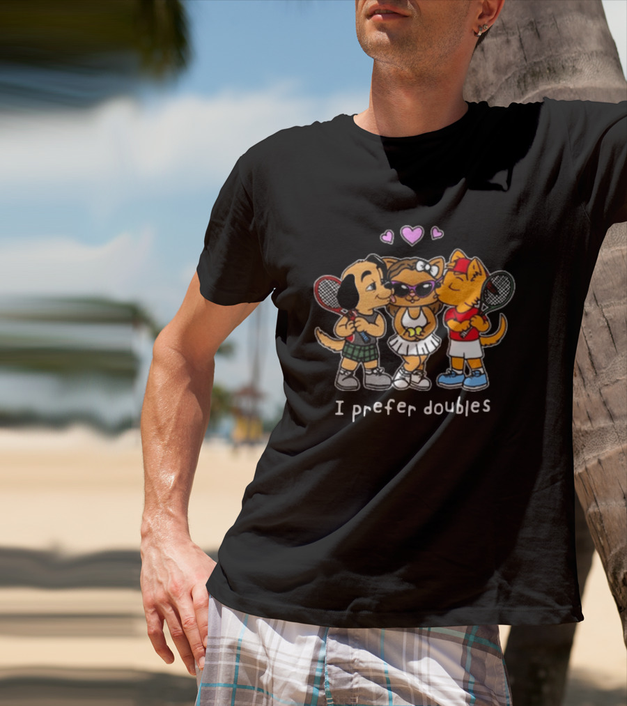 The Cinesthetic Challengers 2024 I Prefer Doubles Cute Tennis Cats And Dogs T-Shirt