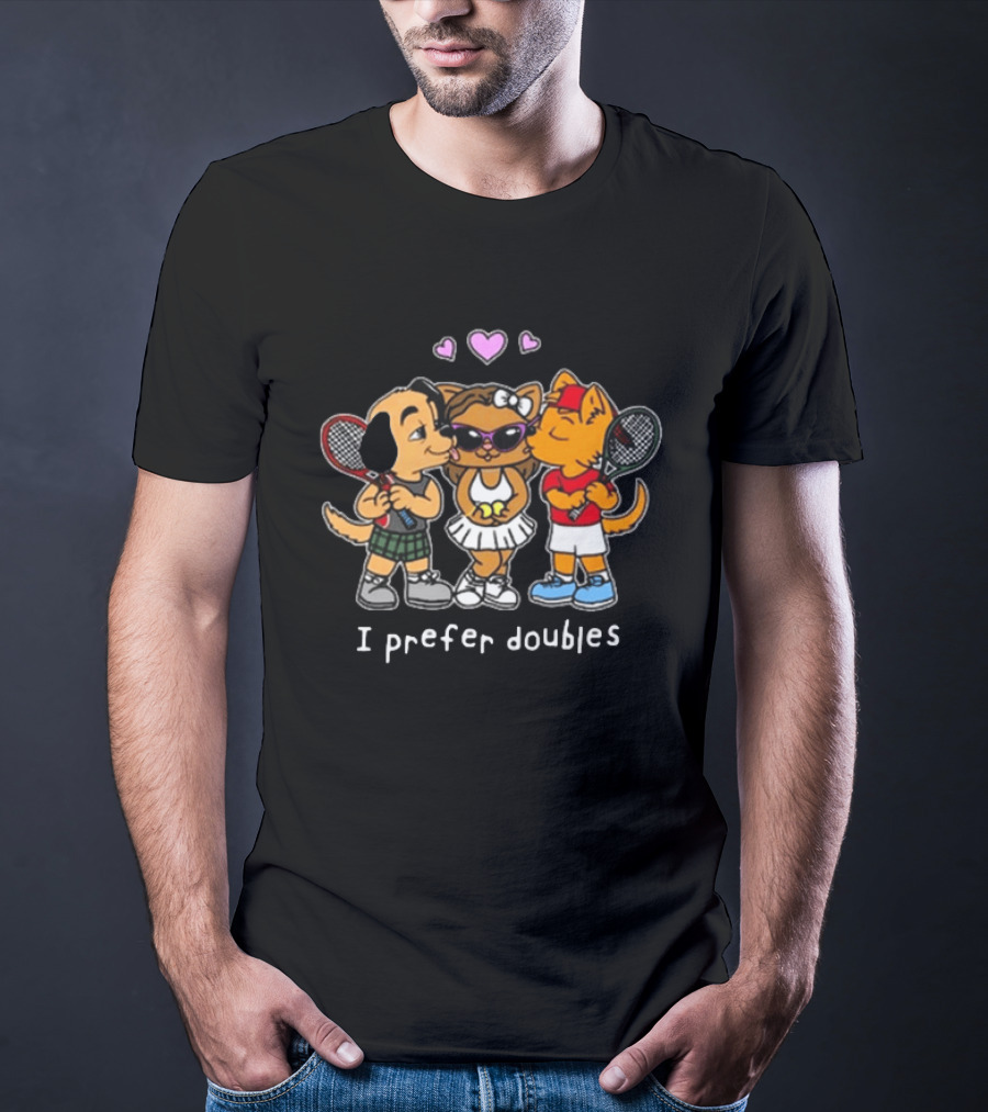 The Cinesthetic Challengers 2024 I Prefer Doubles Cute Tennis Cats And Dogs T-Shirt