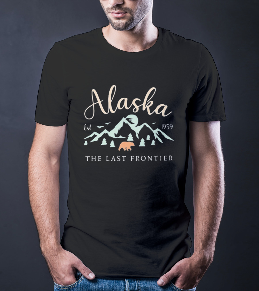 Alaska The Last Frontier Est 1959 Mountain Bear Scene T-Shirt