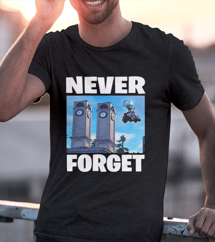 NEVER FORGET Twin Tilted Towers Fortnite Battle Bus T-Shirt