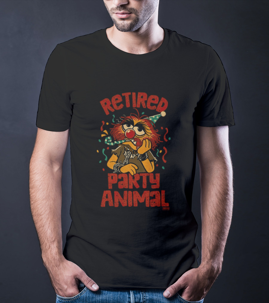 Retired Party Animal With Birthday Hat And Confetti T-Shirt