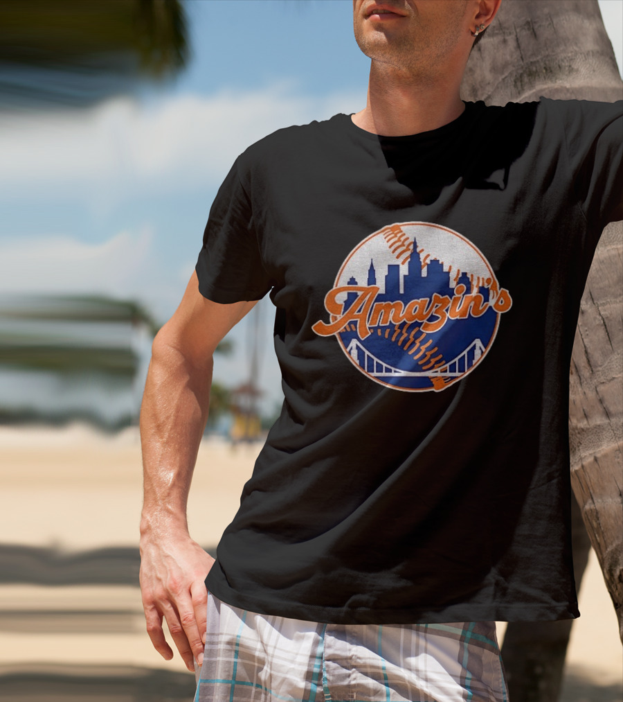 New York Mets Amazin's Skyline Baseball Bridge T-Shirt