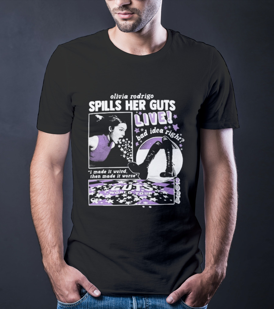 Olivia Rodrigo Spills Her Guts Live World Tour 2023 Bad Idea Right? T-Shirt