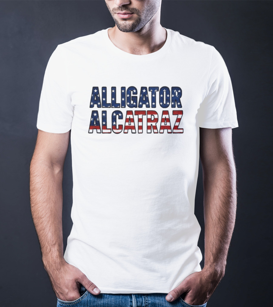 Alligator Alcatraz American Flag Patriotic Stars Stripes T-Shirt