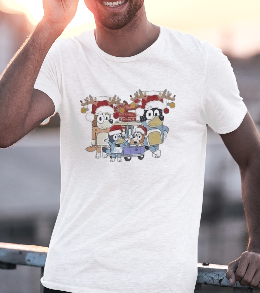 Bluey Family Christmas Santa Hats Merry Xmas 2024 T-Shirt