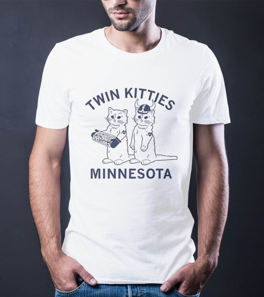 Twin Kitties Minnesota Playful Cat Pair With Baseball Bat T-Shirt