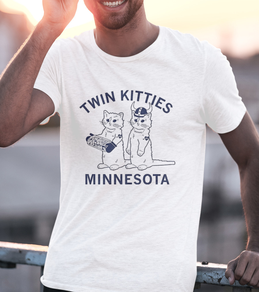 Twin Kitties Minnesota Playful Cat Pair With Baseball Bat T-Shirt