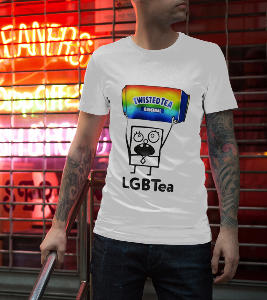 Doodlebob Holding Rainbow Twisted Tea Original LGBTea Pride LGBTQ+ T-Shirt