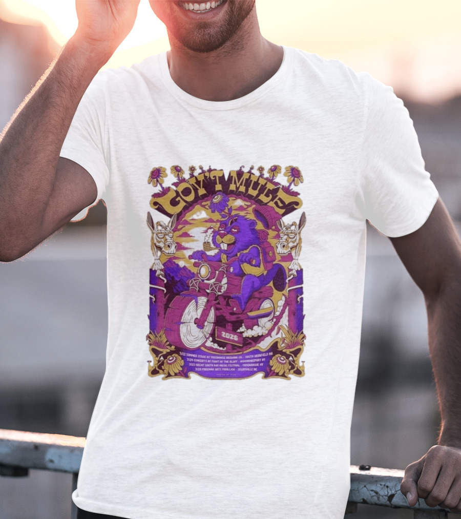 Gov't Mule Summer Tour 2026 Psychedelic Bear Riding Motorcycle Concert Dates And Locations T-Shirt