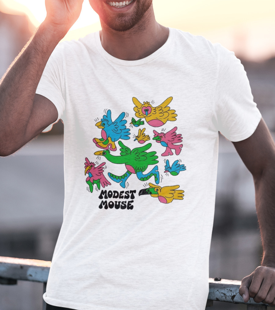 Modest Mouse Colorful Birds Flock T-Shirt