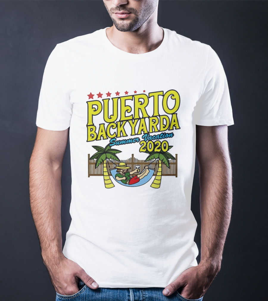 Puerto Backyarda Summer Vacation 2020 Relaxing Hammock Palm Trees Retro Cartoon T-Shirt