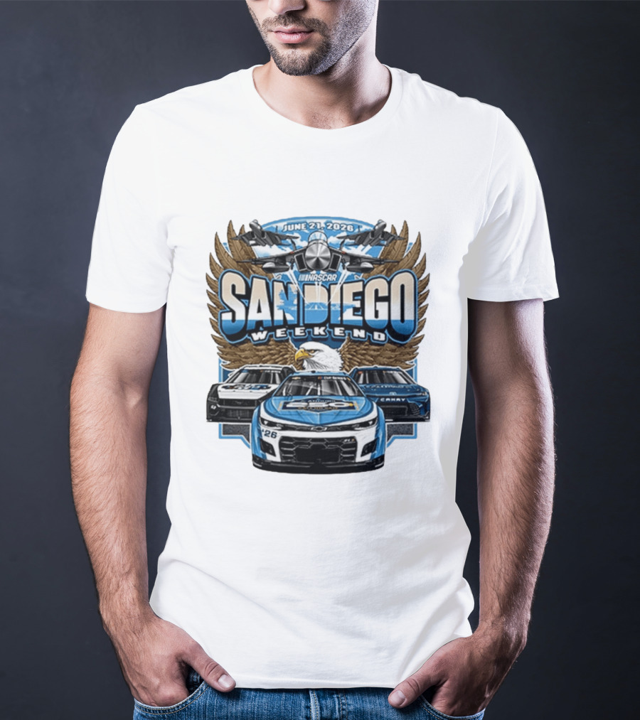 June 21 2026 NASCAR San Diego Weekend Americana Event Racing Cars And Eagle Wings T-Shirt