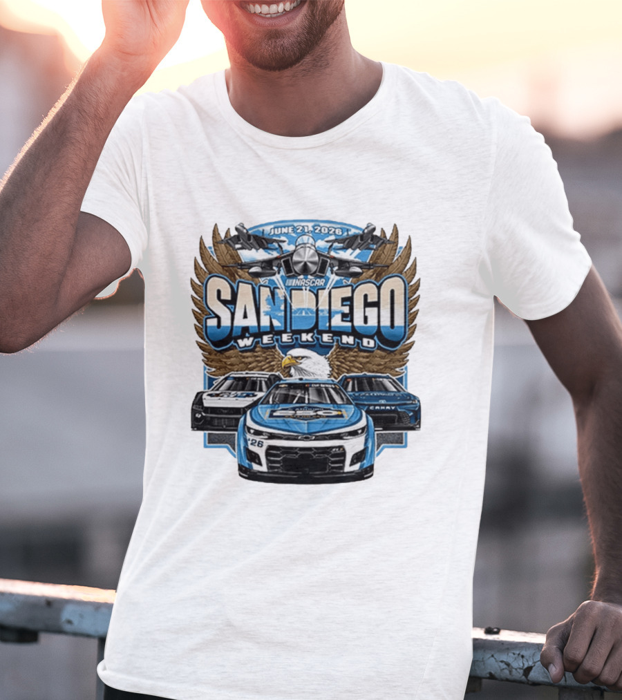 June 21 2026 NASCAR San Diego Weekend Americana Event Racing Cars And Eagle Wings T-Shirt