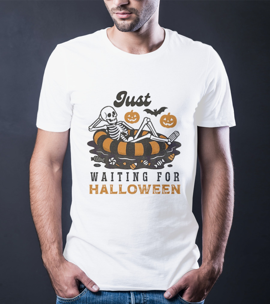 Just Waiting For Halloween Skeleton Beach 2025 T-Shirt