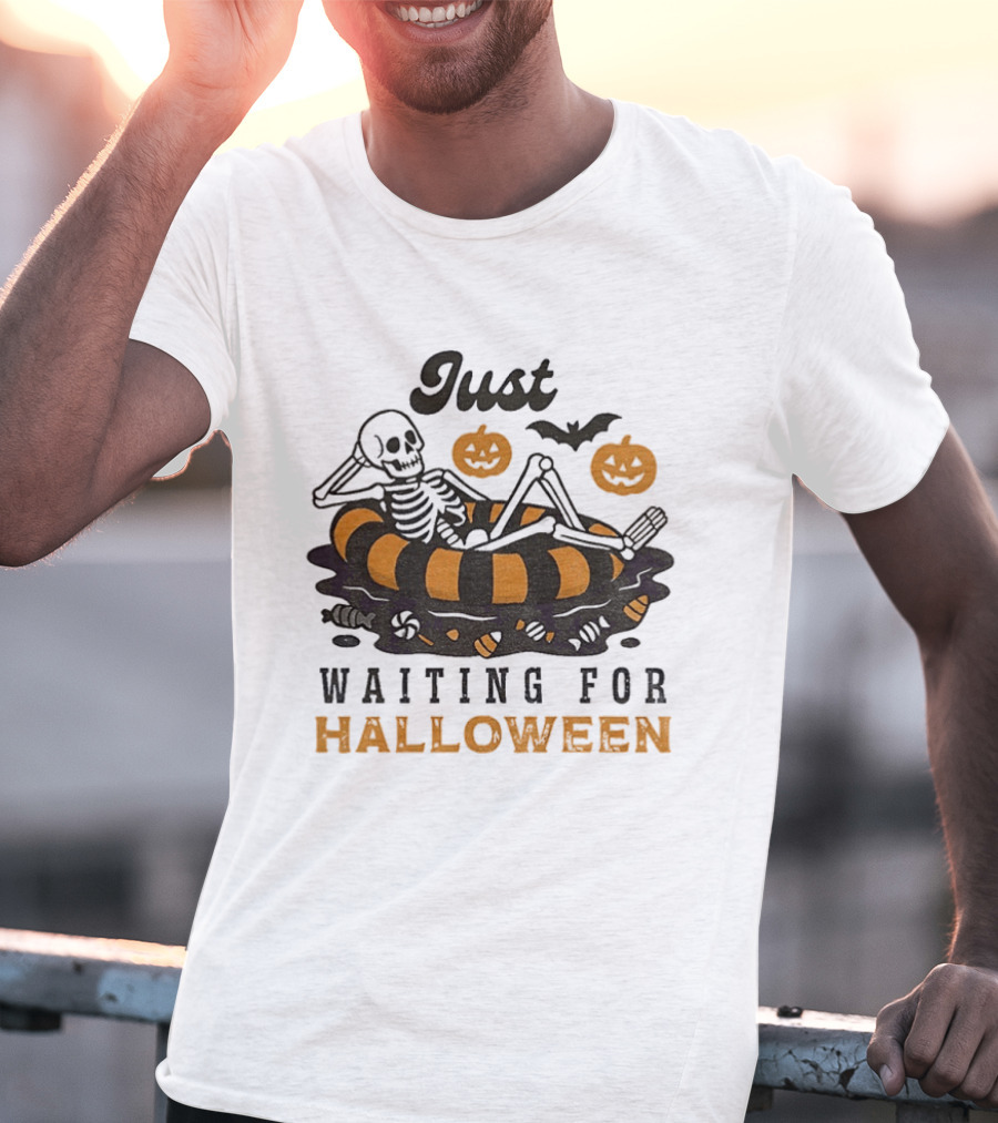 Just Waiting For Halloween Skeleton Beach 2025 T-Shirt