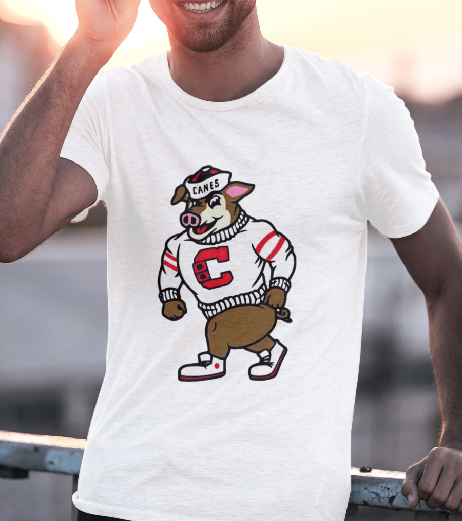 Canes Mascot Pig In Red And White Sweater With Stripes T-Shirt