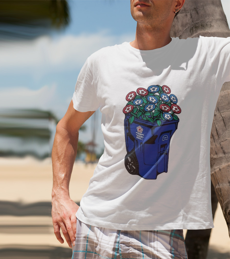 Vandy The Pink Trash Can Blue Recycling Bin Flowers T-Shirt