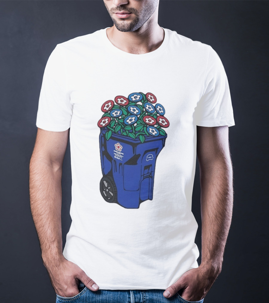 Vandy The Pink Trash Can Blue Recycling Bin Flowers T-Shirt