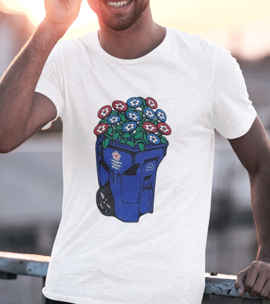Vandy The Pink Trash Can Blue Recycling Bin Flowers T-Shirt