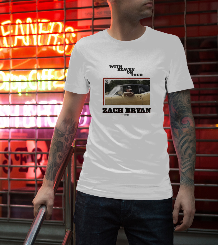 Zach Bryan With Heaven On Tour 2026 Yellow Convertible Country Music T-Shirt
