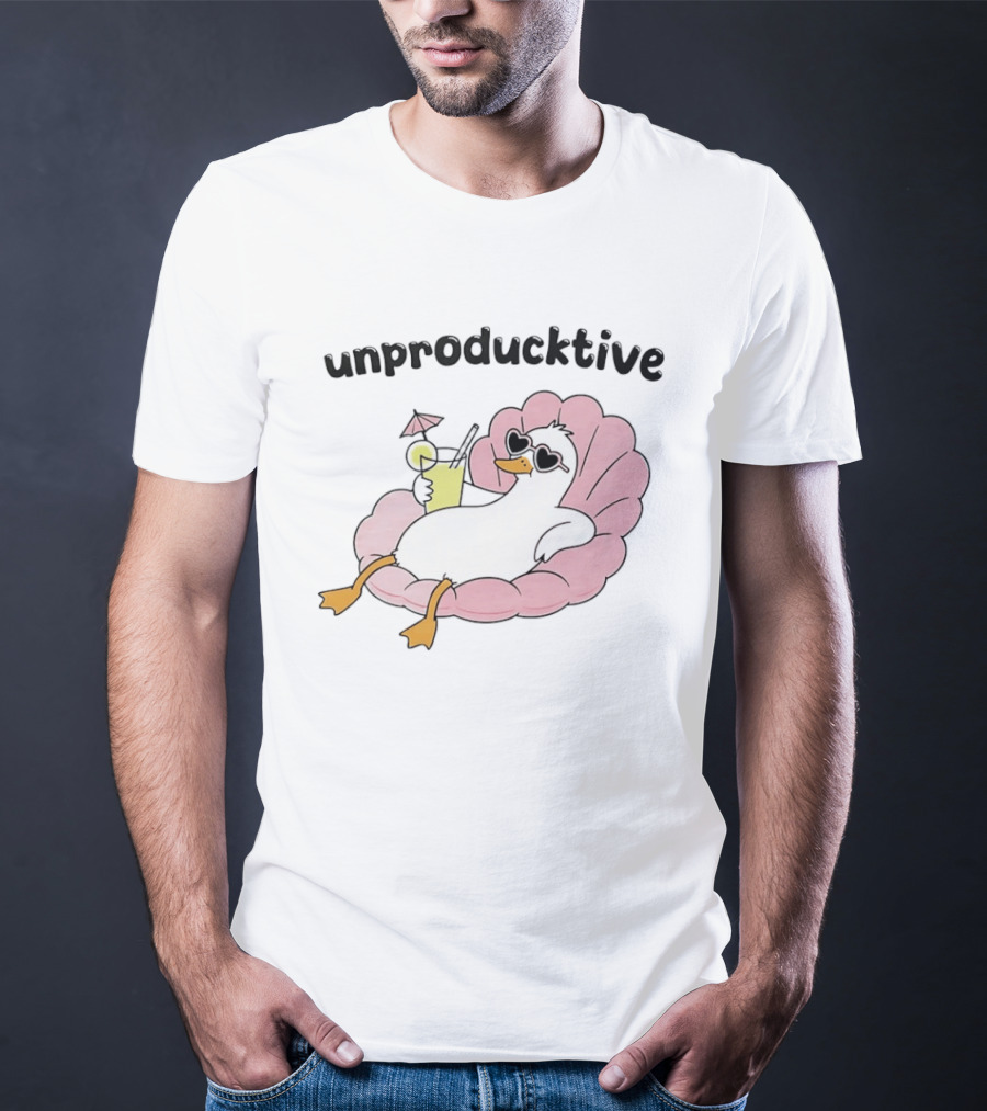 Unproducktive Duck Relaxing In A Shell With A Cocktail Sunglasses Lemonade T-Shirt