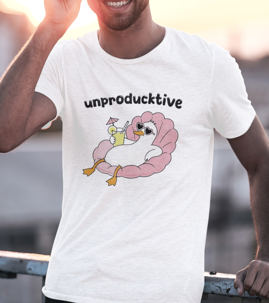 Unproducktive Duck Relaxing In A Shell With A Cocktail Sunglasses Lemonade T-Shirt