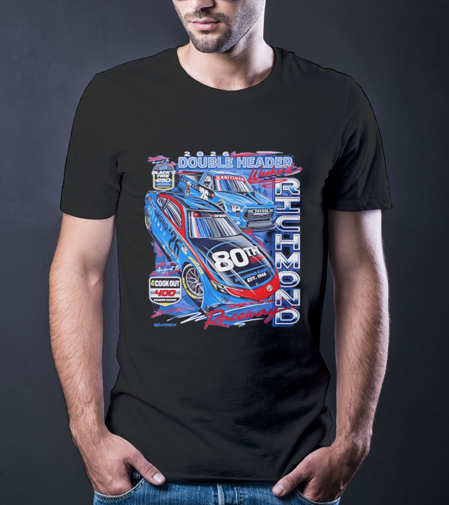 2026 Richmond Raceway Double Header Weekend 80th Anniversary Black Tire 250 Cook Out 400 T-Shirt