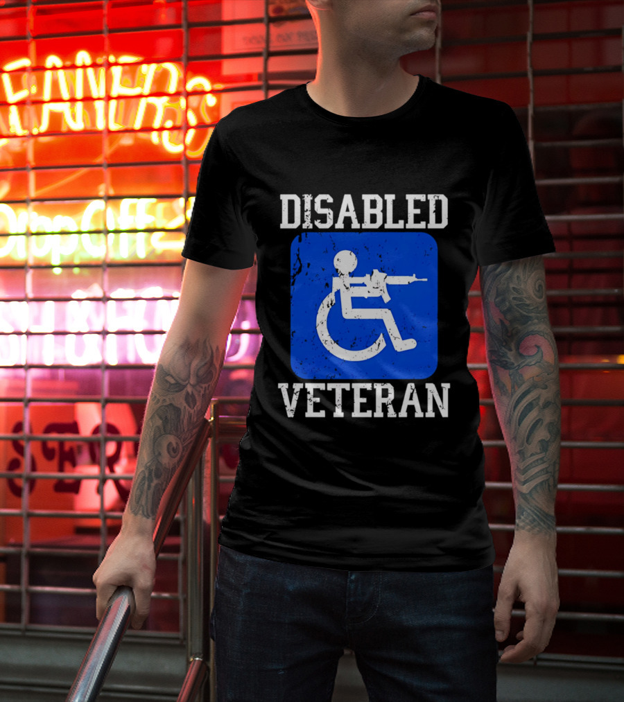 Disabled Veteran Blue Wheelchair Symbol With Gun T-Shirt