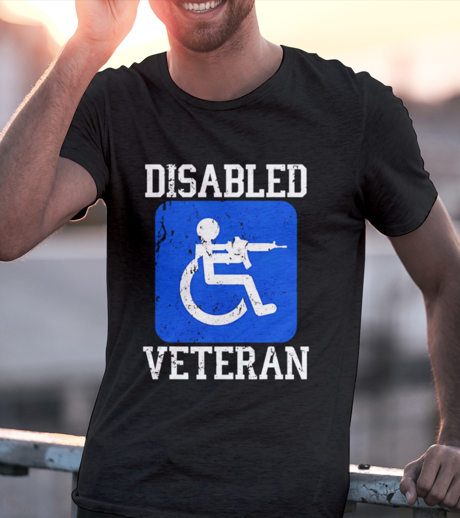 Disabled Veteran Blue Wheelchair Symbol With Gun T-Shirt