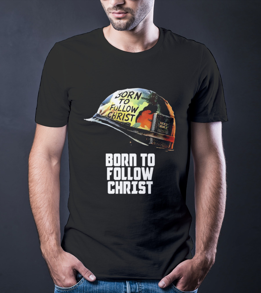 Born To Follow Christ Helmet With Holy Bible Military T-Shirt
