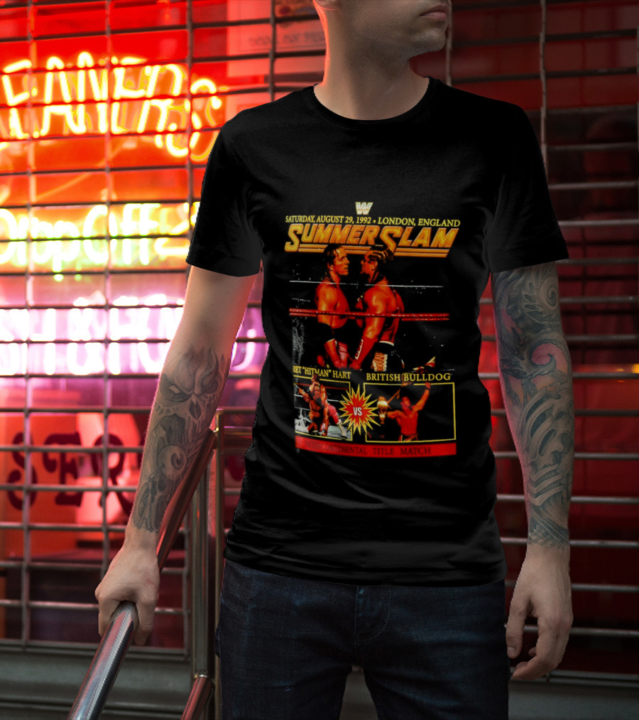 WWF SummerSlam 1992 Bret Hart Vs British Bulldog London England T-Shirt