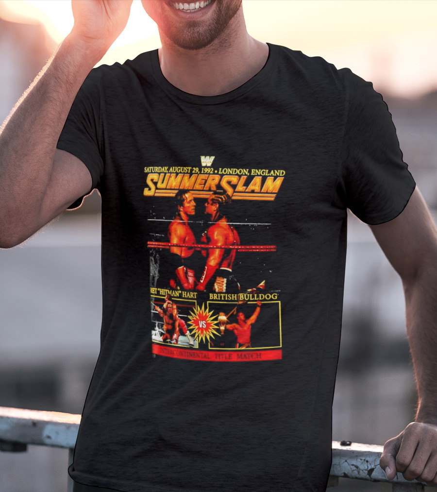 WWF SummerSlam 1992 Bret Hart Vs British Bulldog London England T-Shirt
