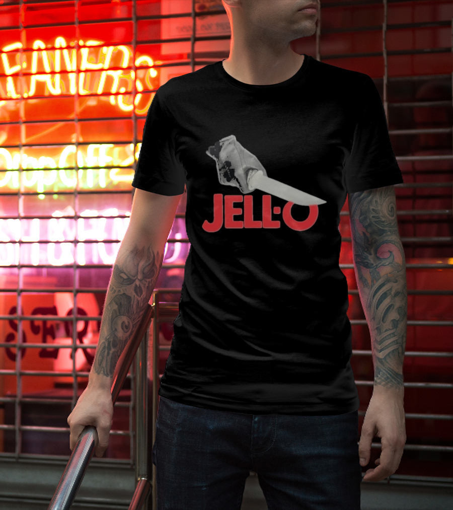 Jello Knife Red Oozing Text And Gloved Dagger T-Shirt