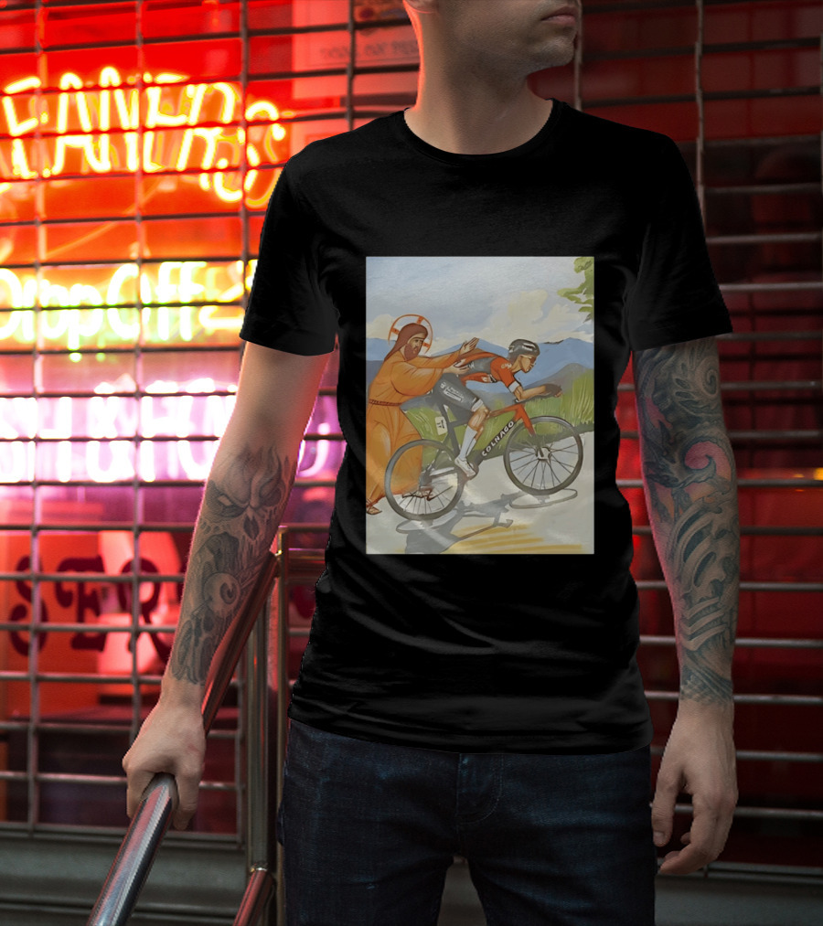 Jesus Gives Tadej Pogačar A Push Colnago Cycling T-Shirt