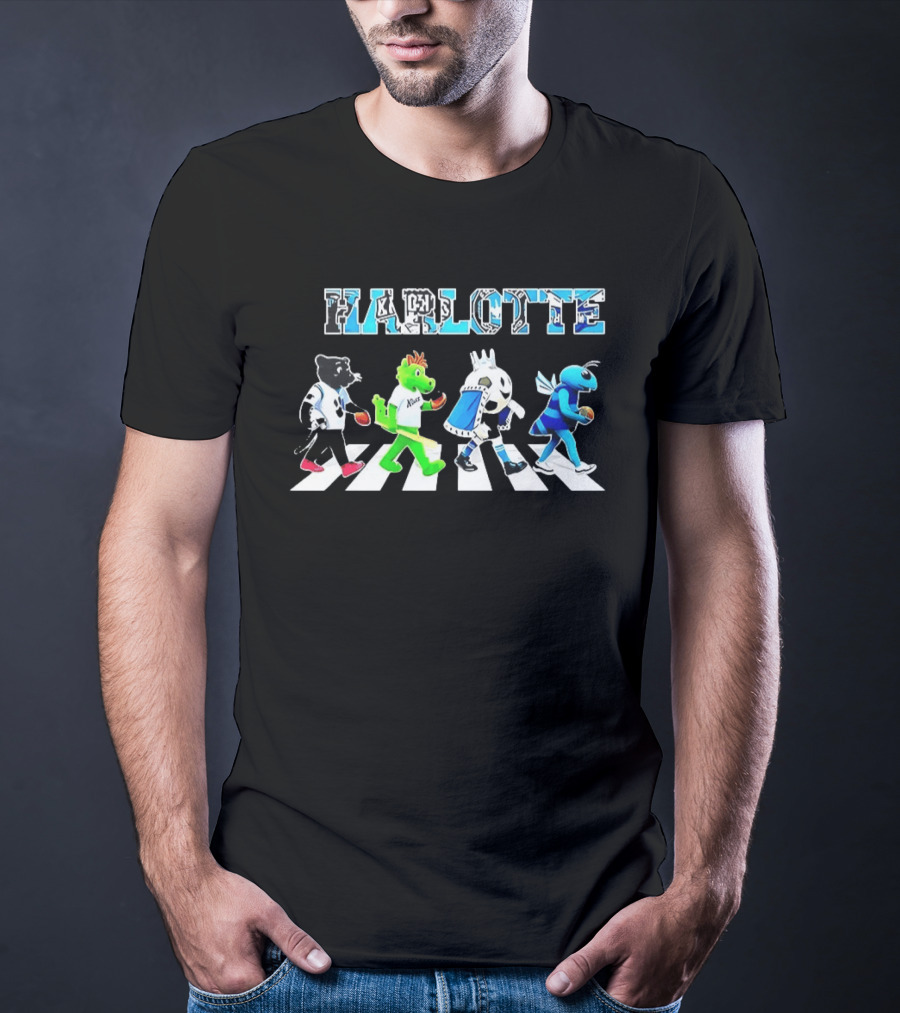 Charlotte Sports Teams Mascots Crossing Abbey Road T-Shirt