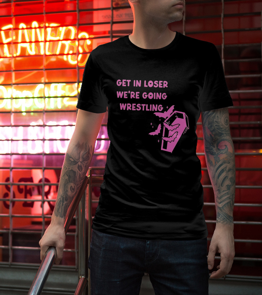 Get In Loser We're Going Wrestling Coffin With Bats And Stars T-Shirt